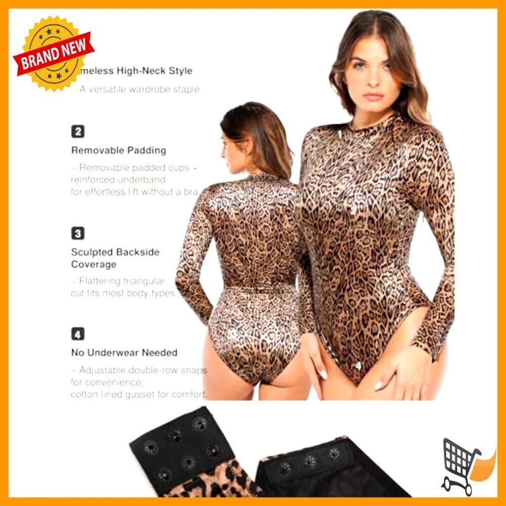 Long Sleeve Turtle Neck Bodysuit Shapewear Tummy Control Tops Chic Minimal - Picture 4 of 7